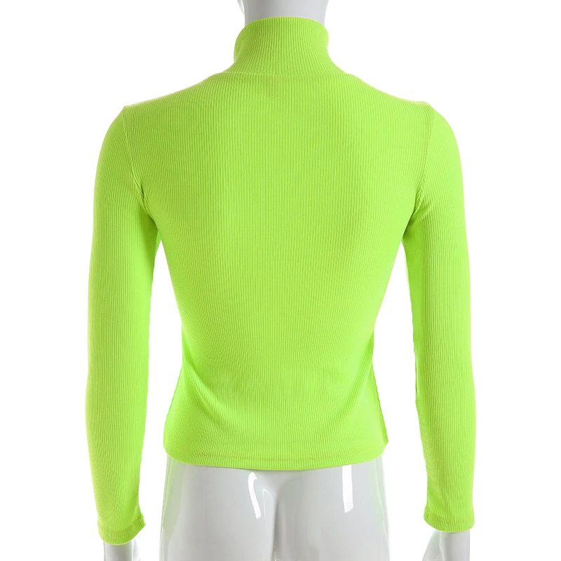Зимняя водолазка футболка с длинным рукавом Женские топы флуоресцентный зеленый Модные женские футболки повседневная трикотажная рубашка