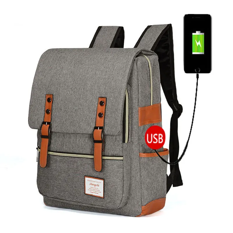 

IMIDO Fashion Canvas Laptop USB Charging Backpack Women Men Vintage Oxford Travel Leisure Casual School Shoulder Bags Teenager
