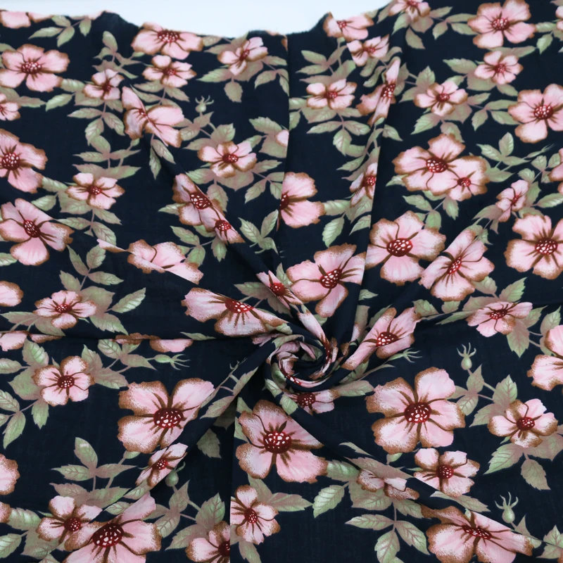 

Black flower fabric thin cotton crepe material summer 100*145cm