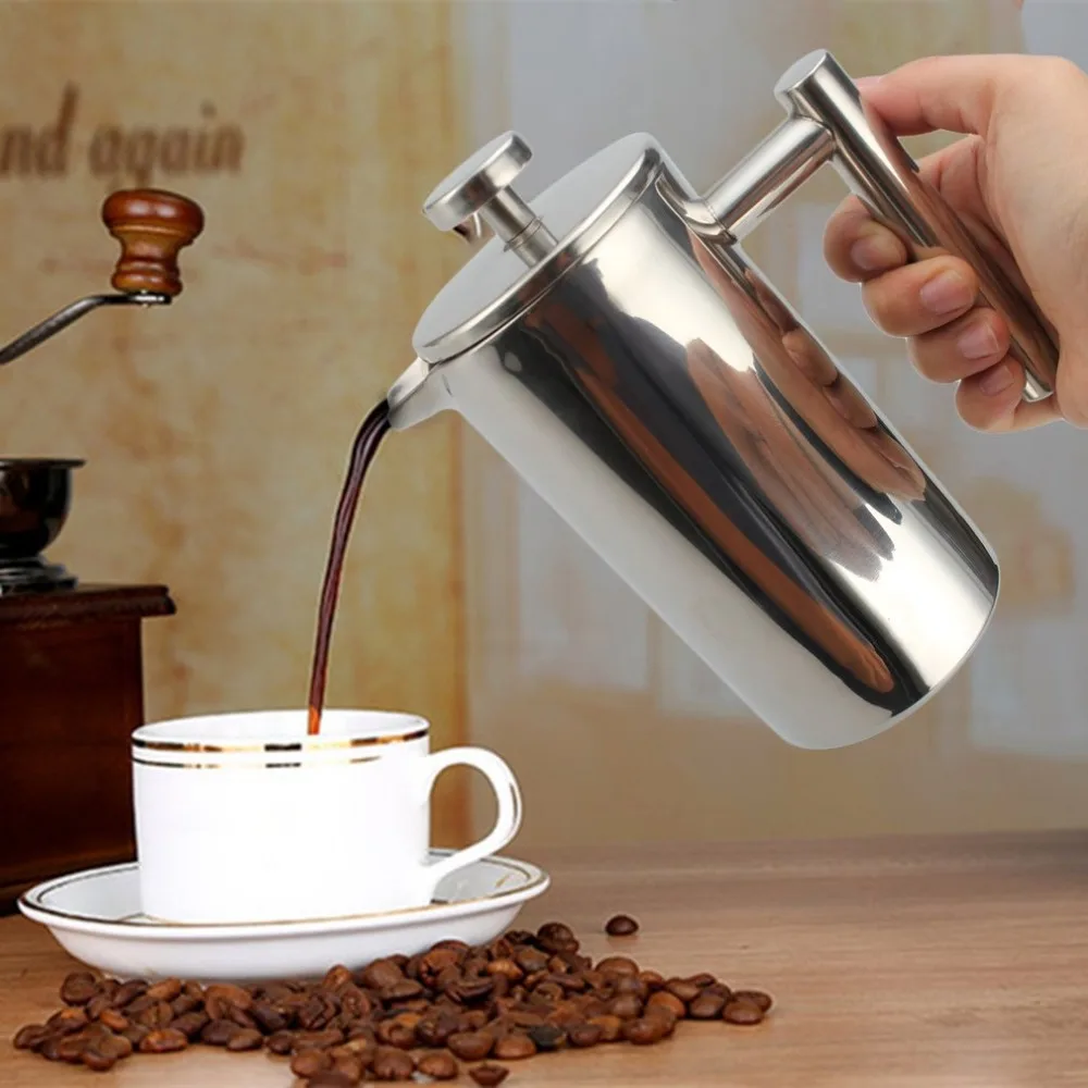 

1000ml Stainless Steel Double Wall Insulated Coffee Pot Portable French Press Coffee Tea Pot with Filter for Household Teapot