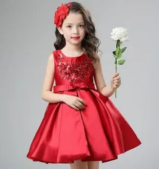 

2019 summer Children Dress Gold Sequined Lace Bow Dresses For Girl Wedding Clothing Size 3-12Y vestido infantil free shipping