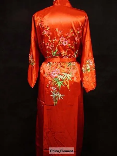 New Red Chinese Women S Silk Robe Gown Novelty Embroidered Sleepwear