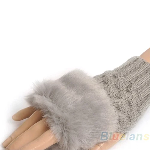 Bluelans Модные женские зимние перчатки без пальцев с искусственным кроличьим мехом - Цвет: Light Grey