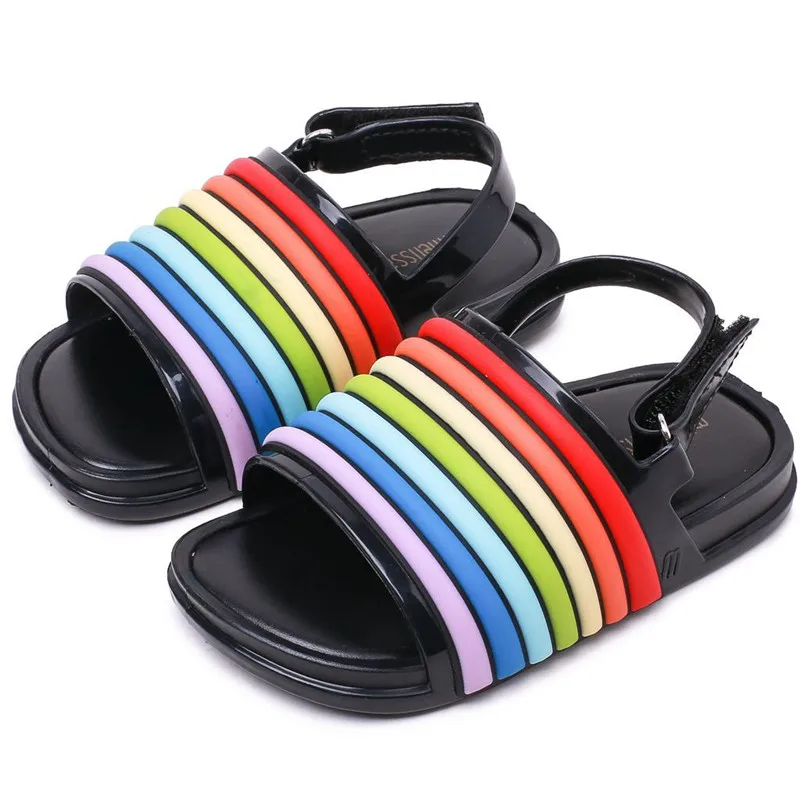 

Fashion Children Shoes 2018 New Sandals Infantil Kids Rainbow Stripe Summer Shoes for Girls Princess Beach Non-slip Sandals