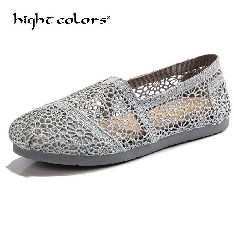 

2018 New Hollow Canvas Shoes Women's Lace Casual Shoes Ballet Flats For Ladies Slip on Flats Loafers Shoes Summer Black Beige 40