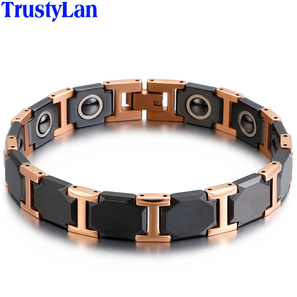 Розовое золото из нержавеющей стали Здоровый Магнитный браслет мужские 9 мм Широкие мужские s браслеты модные белые/черные керамические браслеты для женщин