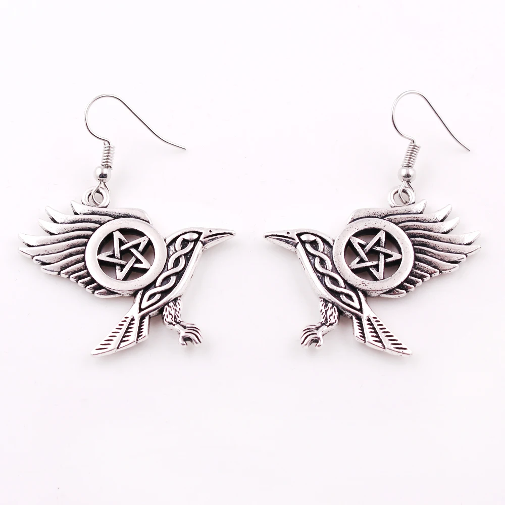 Модные летающие вороны узел Wiccan Pentacle пятиконечная звезда серьги ворона