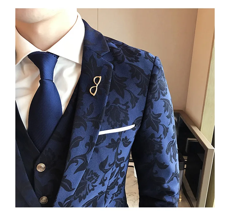 YUSHU британский стиль с крокодиловым узором мужской свадебный костюм мужской Slim Fit костюмы деловые Официальные Вечерние классические темно-синие мужские костюмы