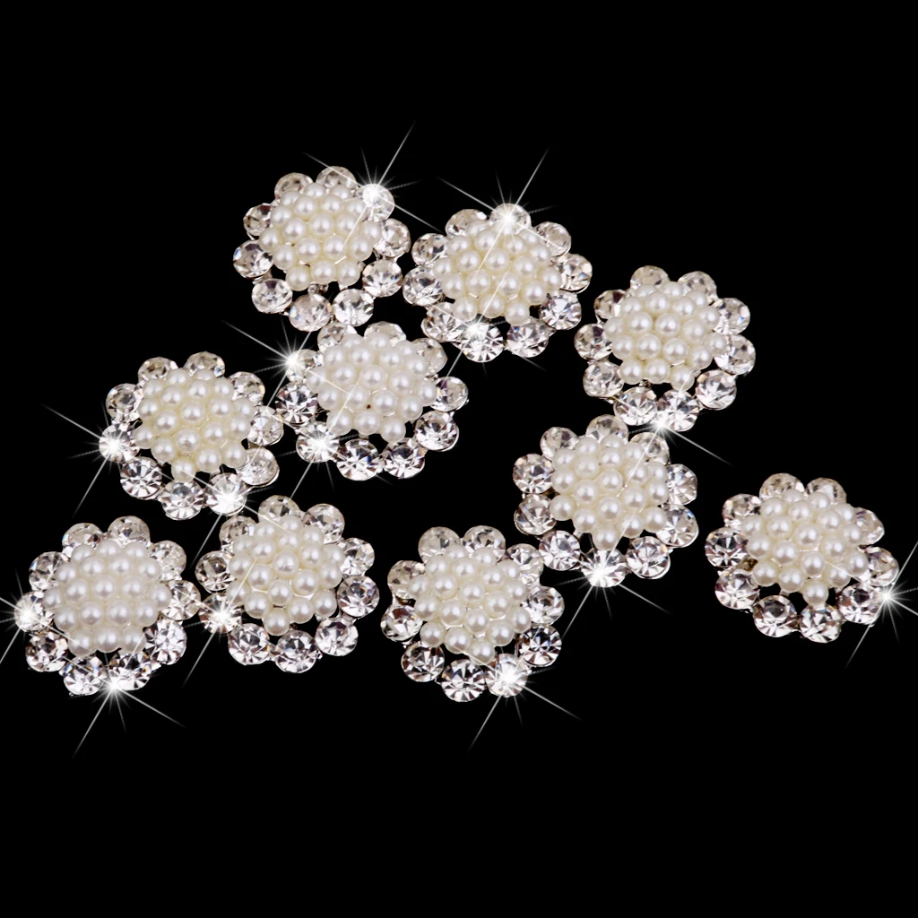 20 Pieces Crystal Diamante Pearl Brooch Button DIY Wedding Bouquet Decor