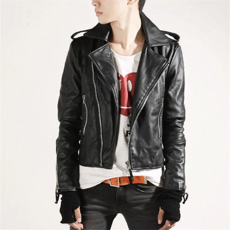 

Men's Slim Body Zipper pu Motorcycle Leather Jacket Coats Europe and United States Hort Autumn and Winter Black M-2XL Leather