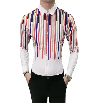 

Long Sleeve Shirts Mens Slim Fit Shirts Social Dress Multicolor Striped Chemise Homme Mens Camisa Masculina Men Tuxedo Shirts
