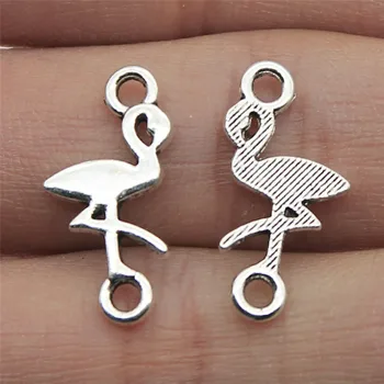 

25pcs 11x22mm Flamingo Connector Charms For Jewelry Making Antique Silver Color Jewelry Accessories