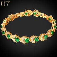 U7 Marca CZ Pulsera Del Encanto Del Oro Plateado Verde Esmeralda Sintética Cubic Zirconia Mujeres pendientes de Joyería de Moda de San Valentín Regalo H689