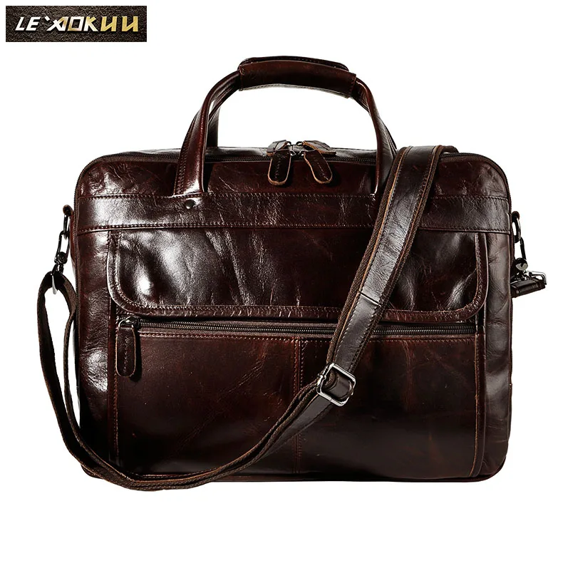  Top Quality Men Real Leather Antique Style Briefcase Business 15.6