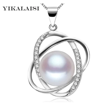 

YIKALAISI 2017 100% natural 9-10mm pearl pendant choker necklace 925 sterling silver jewelry for women for girls big pearl