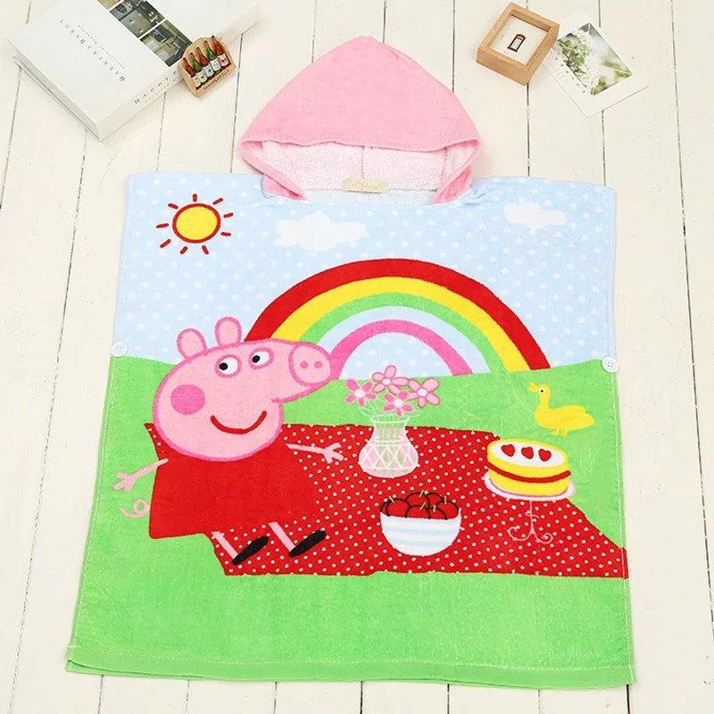 Peppa pig Горячая Распродажа, хлопок, детское пляжное платье, детский банный халат, пляжное полотенце, накидка, детское банное полотенце с капюшоном с мультяшными животными - Цвет: Peppa pig