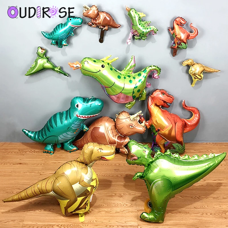 OUDIROSE 1 Pcs Dinosaur Balloons Walking Round Foil Cartoon Dragon Happy Birthday Party Decor Kids Toys | Дом и сад