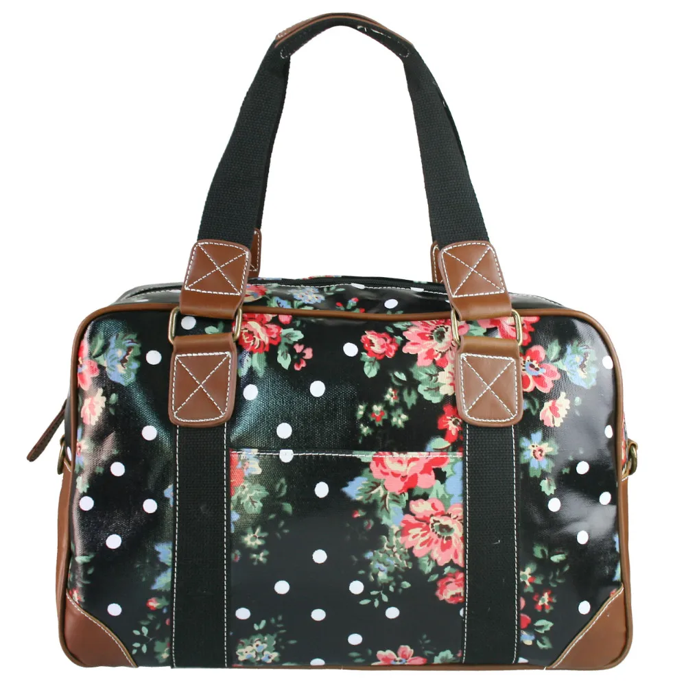 2016 Women Men Flower Oilcloth Large Overnight Weekend Travel Maternity Handbag Tote shoulder ...