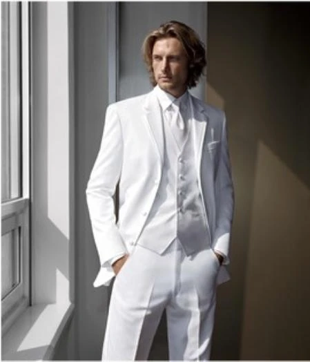 MYS Mens Custom Made Bridegroom Wedding Tuxedo Suit White Pants Vest Tie Set