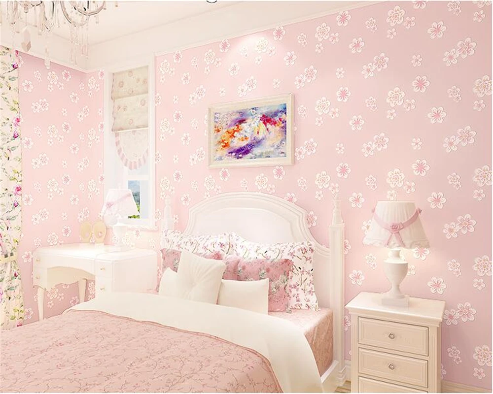 beibehang Fashion Girl Pink Pastoral Flowers 3D Non-woven 3d Wallpaper Kids Room Princess Room Bedroom Romantic Wallpaper Pink