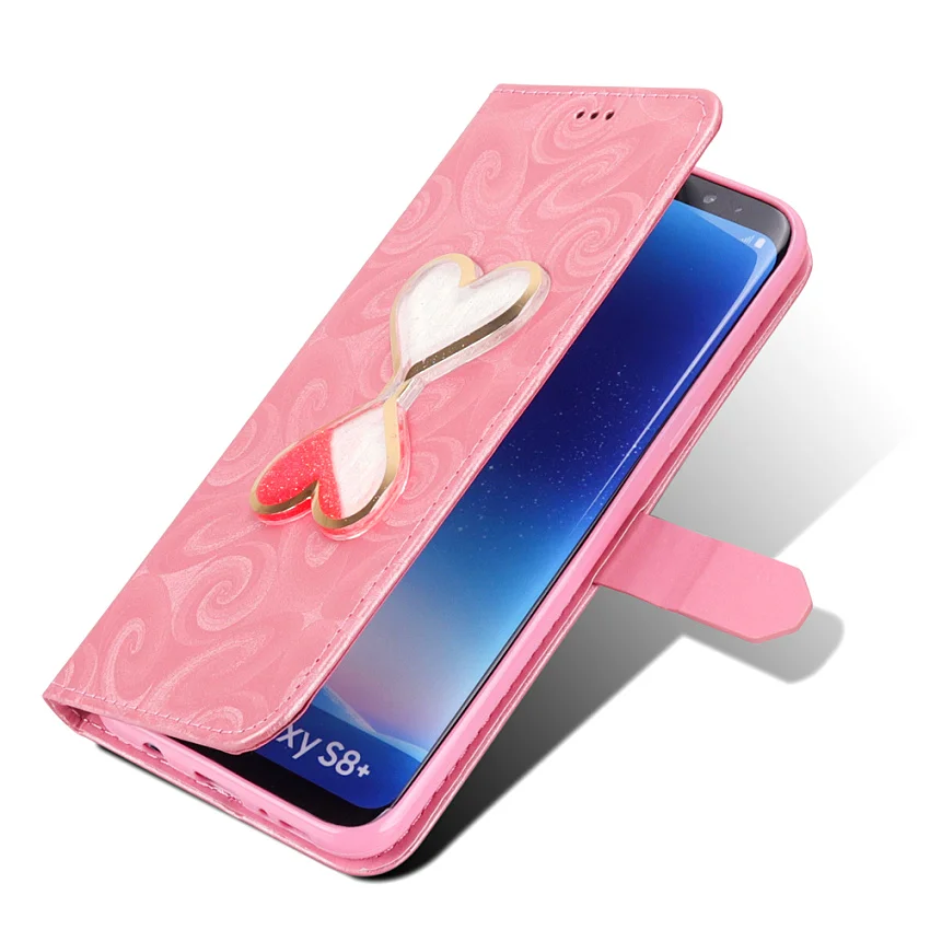 Hourglass Love Heart Quicksand Leather Wallet Case For Samsung Galaxy S8 S9 Plus S5 Mini S7 Edge Magnetic Flip 2 Card Slots Bag (12)