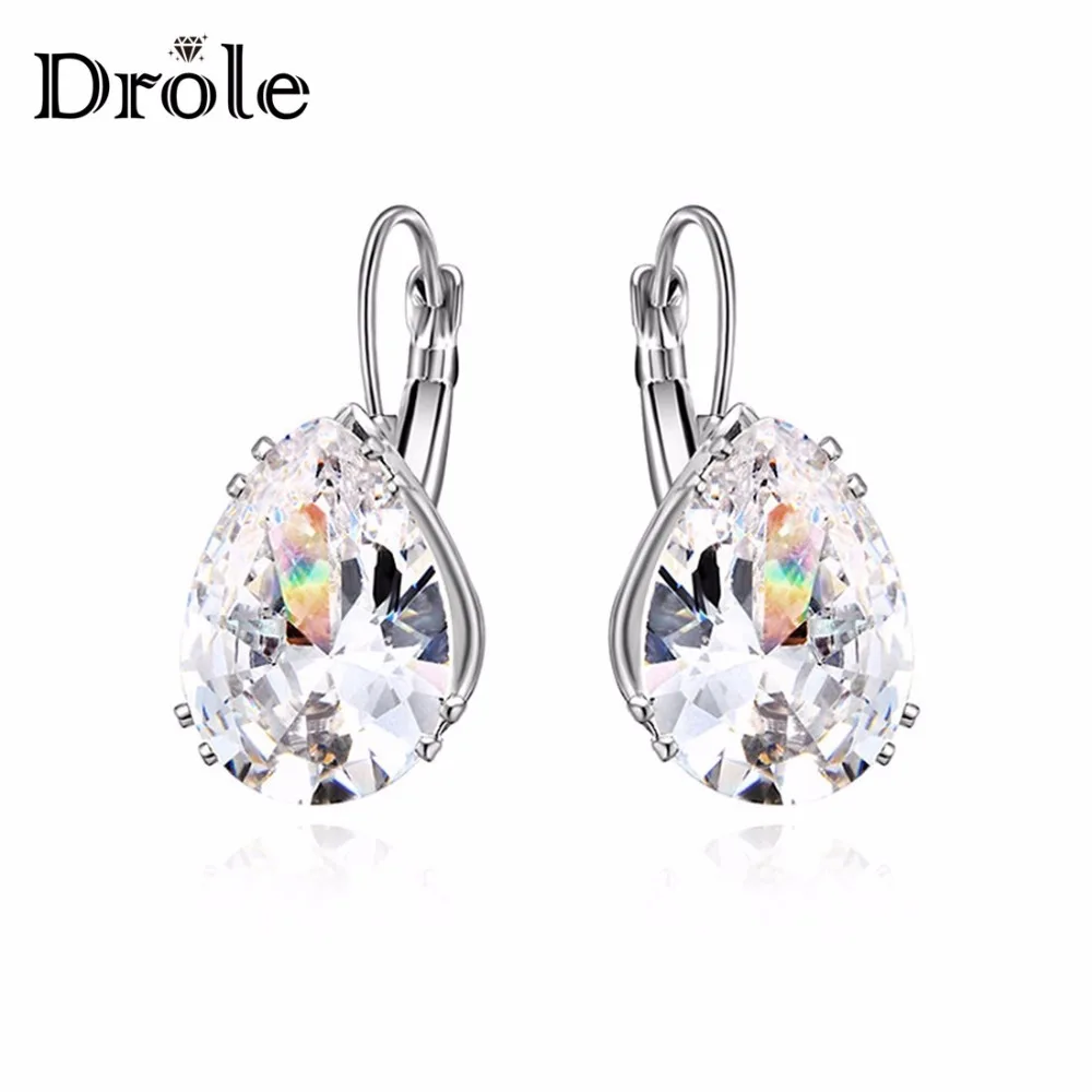 

Big Cubic Zircon Crystal Stone Pear Silver Water Drop Earrings for Women Fashion Jewelry Valentines Day Gift