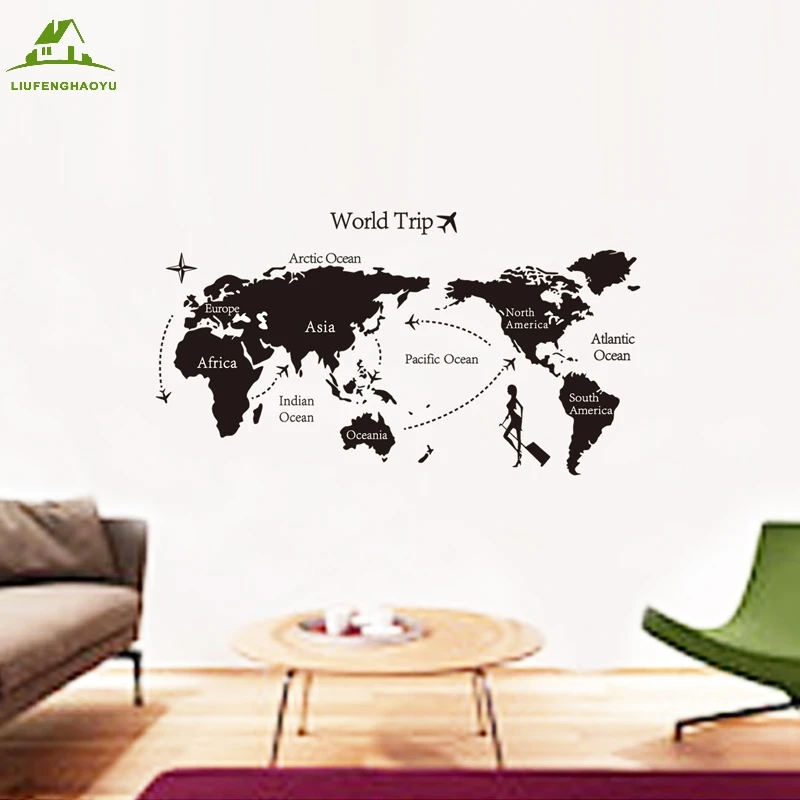 DIY World Trip Map Vinyl Wall Stickers Home Decor Art Decals Design 3D