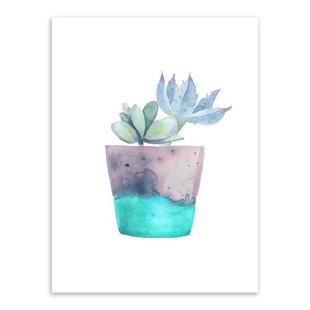 Современные акварельные зеленые суккулентные растения постер с кактусом скандинавские настенные художественные картины на холсте декор для гостиной картины без рамки - Цвет: Синий