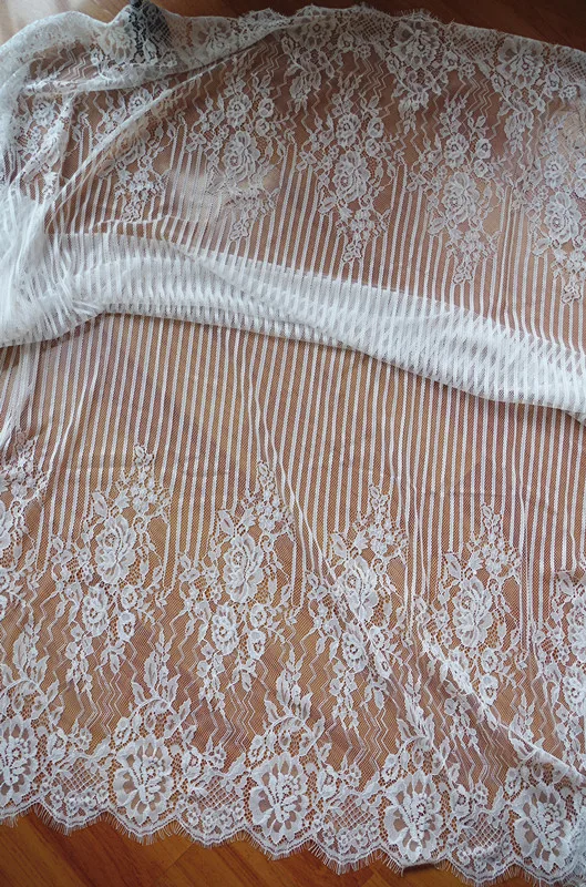 

3 yards Chantilly Eyelash Lace Fabric Retro Floral Lace Fabric With Strips