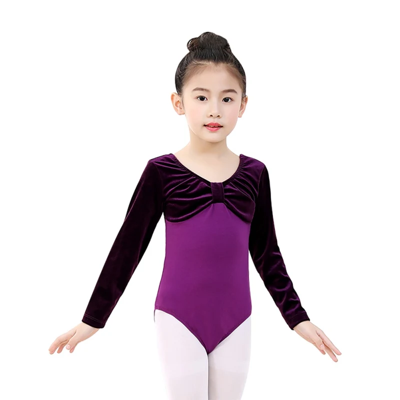 

Children's dance clothes practice wear long sleeves Printed Bow tie Ballet Dress Athletic Dance Dress Ballet Leotards Acrobatic