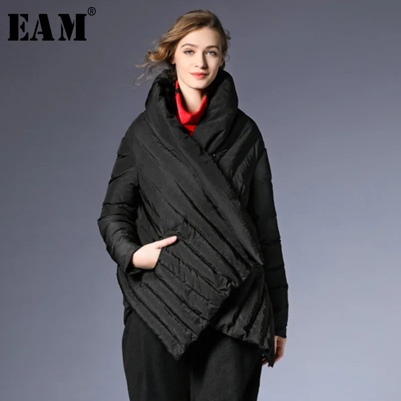 eam Plissé Côté Manteau Le156 rembourré Unique Black Manches Longues Spliced À Femme Gris Printemps gray Col 2019 Stand Poitrine Noir Coton Fvqx16nFS