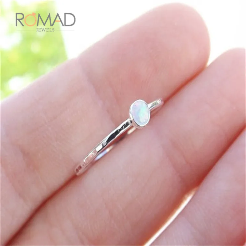Minimalist Round Opal Rings For Women Silver Color Ring Small Simple Rings For Girl Personality Wedding Bijoux Jewelry anillo Z3