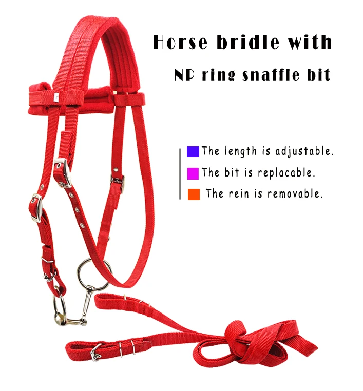 

Free shipping horse bridle with rein ,nickle plated ring snaffle bit.The bit is replaceable(LT5003)