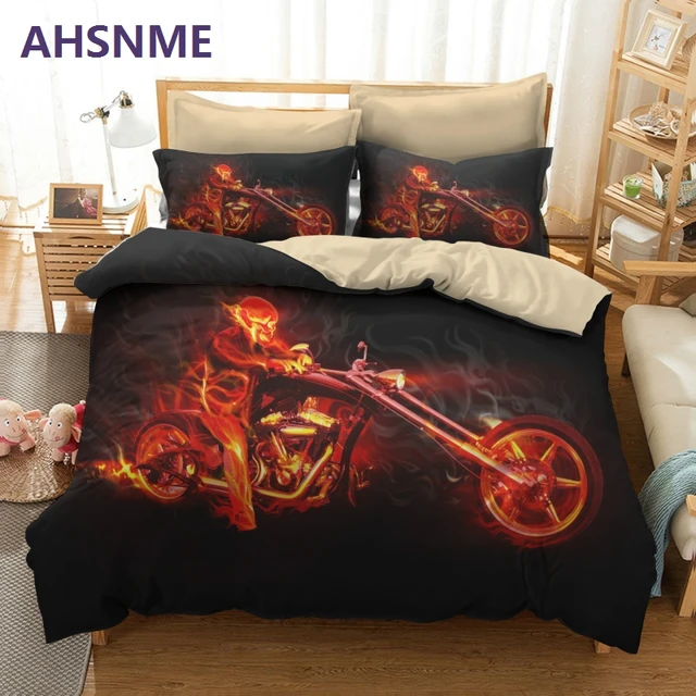 Best Offers AHSNME Super Devil Skull Flame Motorcycle Bedding Set Quilt Multi-country or Custom size Custom Cover Set AU / US / EU king size