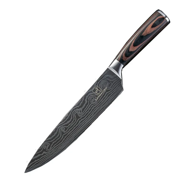 High quality 8"inch Utility Chef Knives laser Damascus steel Santoku kitchen Knives Sharp Cleaver Slicing Gift Knife - Цвет: 8 chef knife