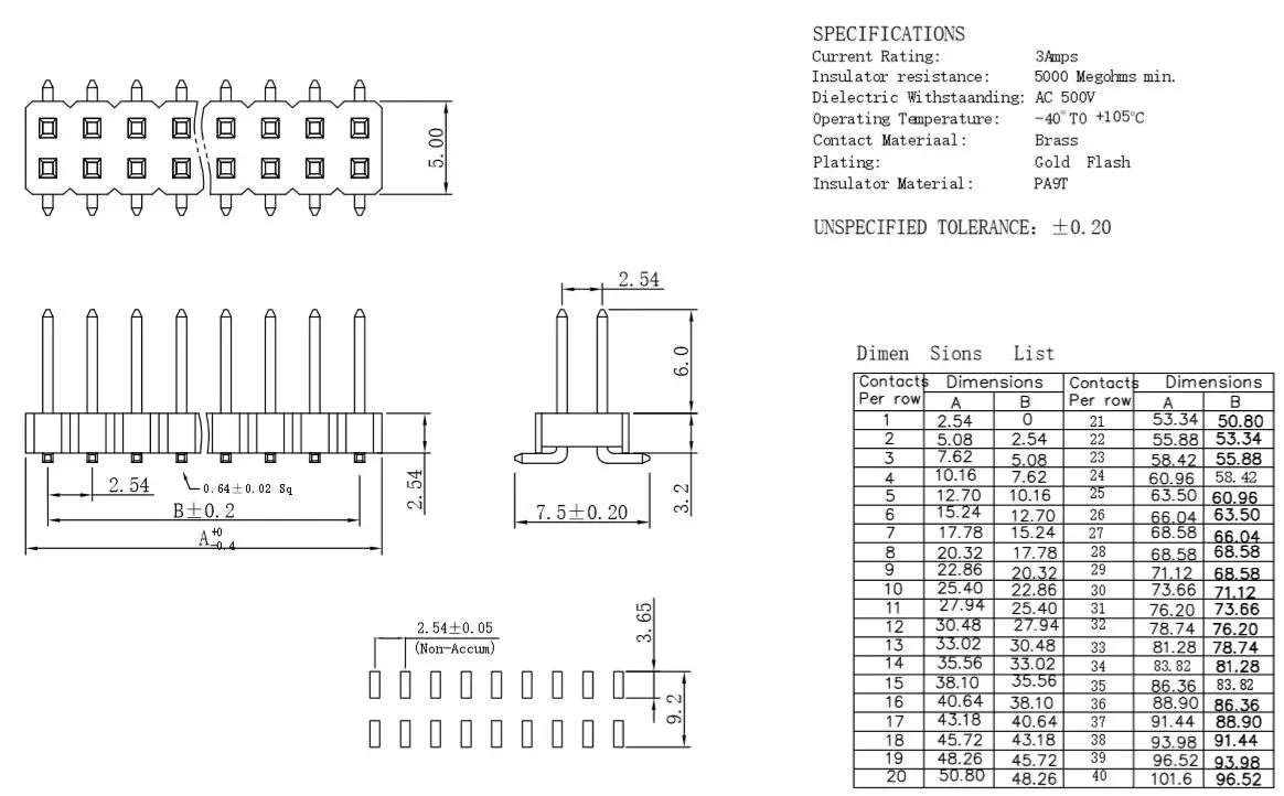 10 шт. SMD SMT 2*2/3/4/5/6/7/8/9/10/12/16/20/40/PIN двухрядный штыревой разъем 2,54 мм шаг соединитель полосы 2X/6/8/10/20