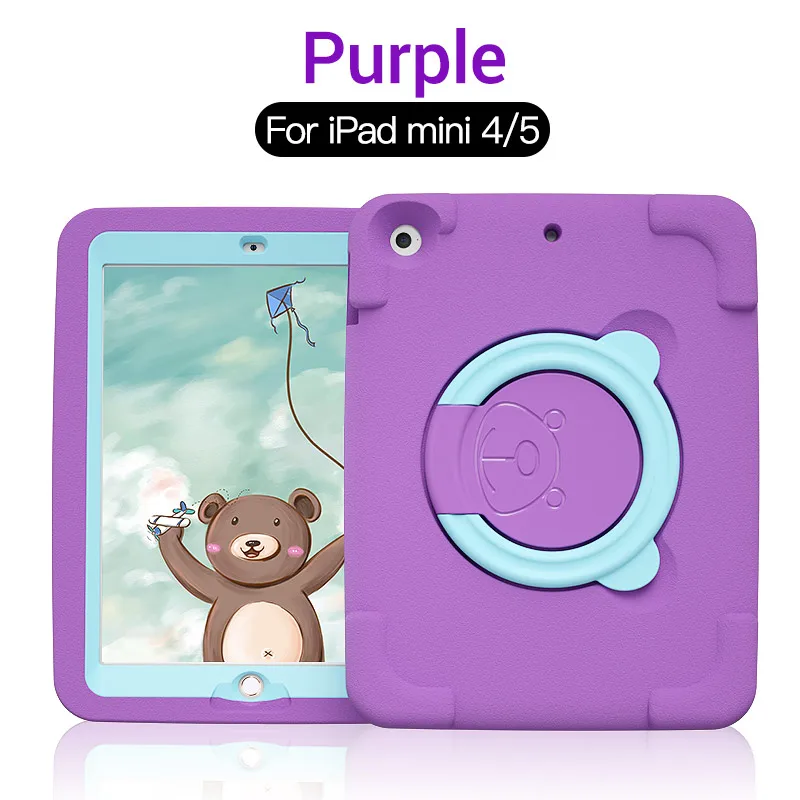 PZOZ Mooie veilige hoes voor iPad Air 2 Pro 9.7 inch Mini 1 2 3 4 5 Houder EVA hoes Druppelbestendig Schokbestendig Kinderen Zacht Niet-toxisch Kindercasus Stentkoffer Vouw Folio Koffer Beschermend omhulsel - Цвет: Mini 4 5 Purple