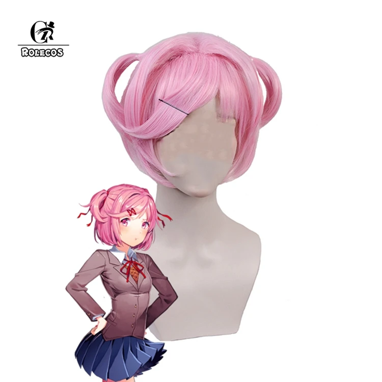 ROLECOS Косплей Doki Literature Club Natsuki волосы розовые короткие женские Косплей головные уборы синтетические волосы