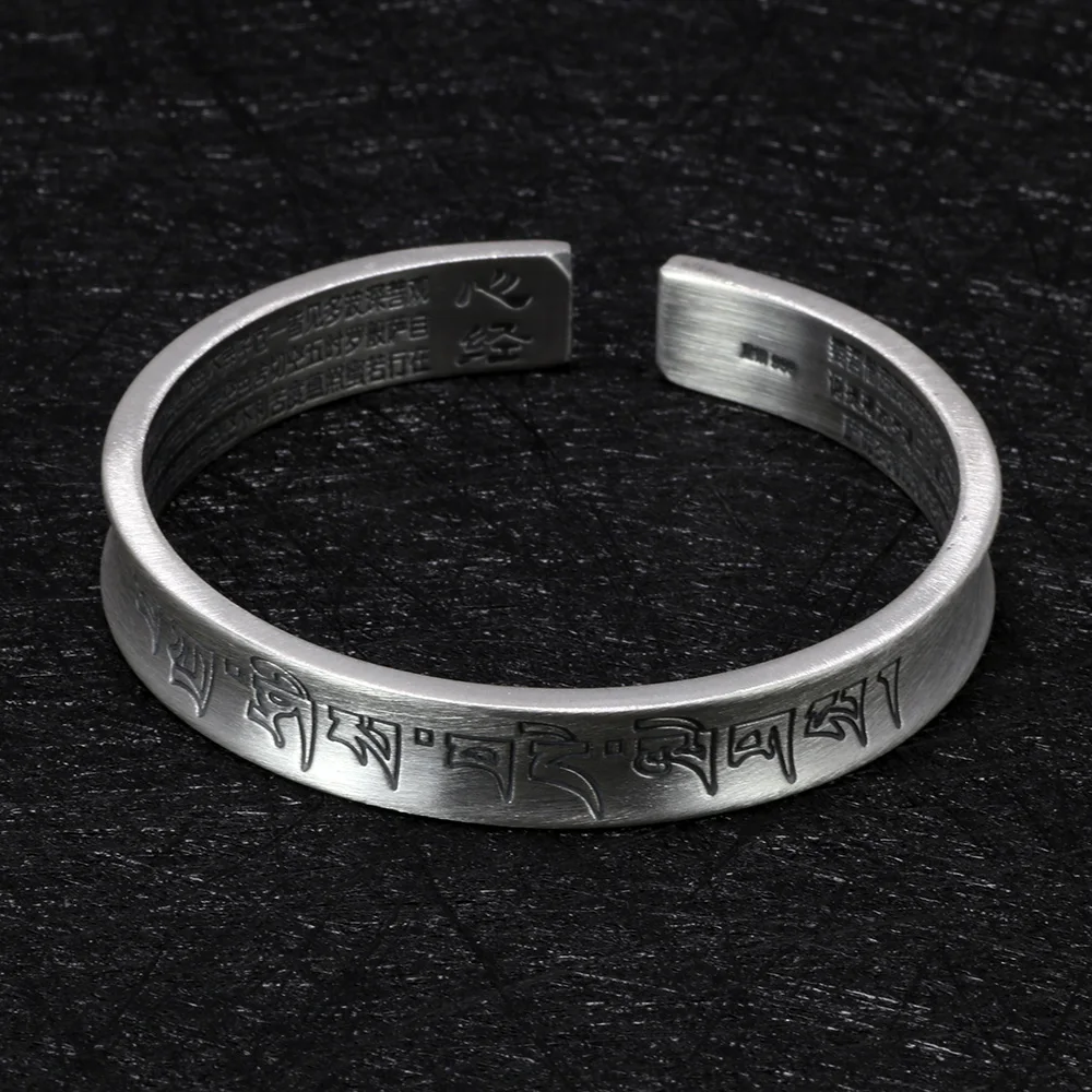 Настоящее чистое серебро 999 пробы мантра браслеты для мужчин и женщин санскрит Ом Мани Падме Хум винтажные панк тибетские ювелирные изделия в стиле буддизма