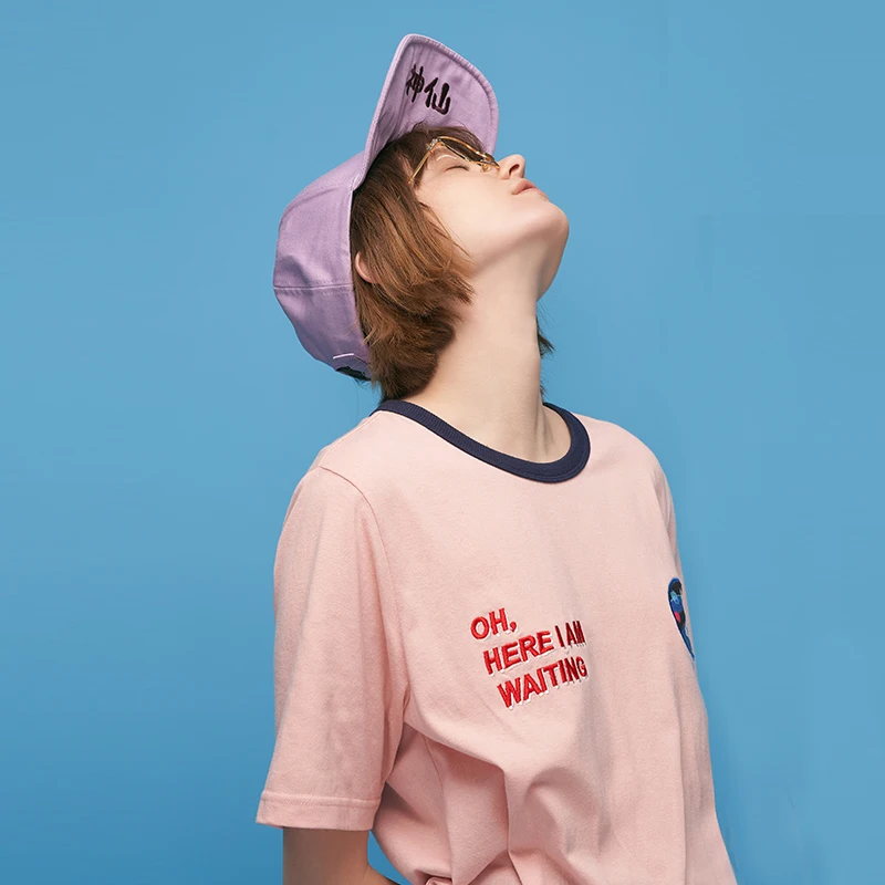 Toyouth новые летние свободные О-образным вырезом футболка с короткими рукавами студентка корейский стиль - Цвет: Pink