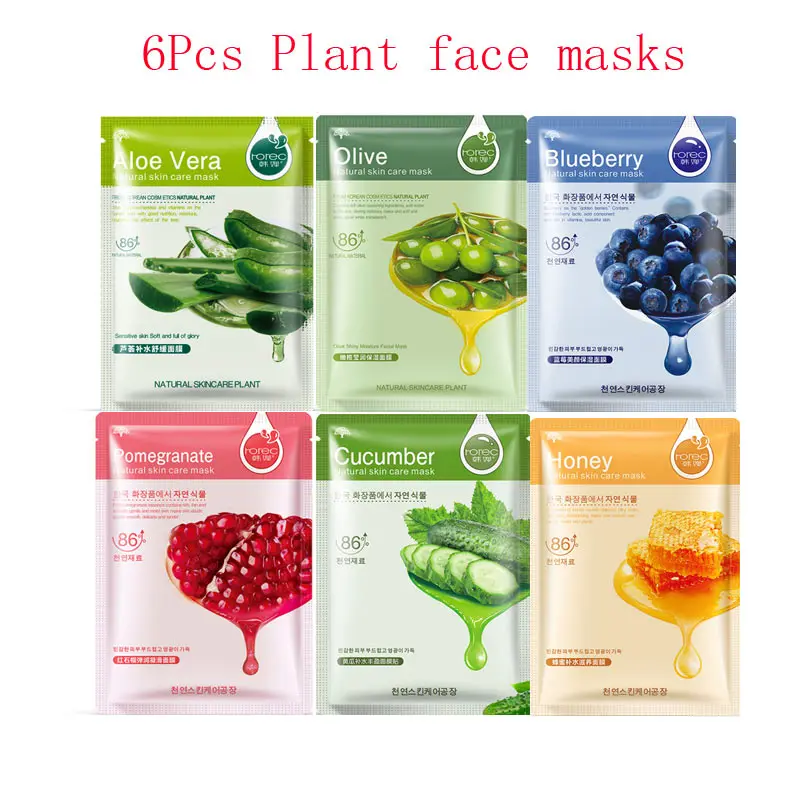 

6pcs ROREC Plants Essence Facemask Facial Skin Care Moisturizing Whitening Oil Control Korea Face Mask Especially for Dry Skin