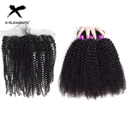 X-Element индийские кудрявые вьющиеся волосы с фронтальными прядями человеческих волос с 13x4 кружевными фронтальными волосами