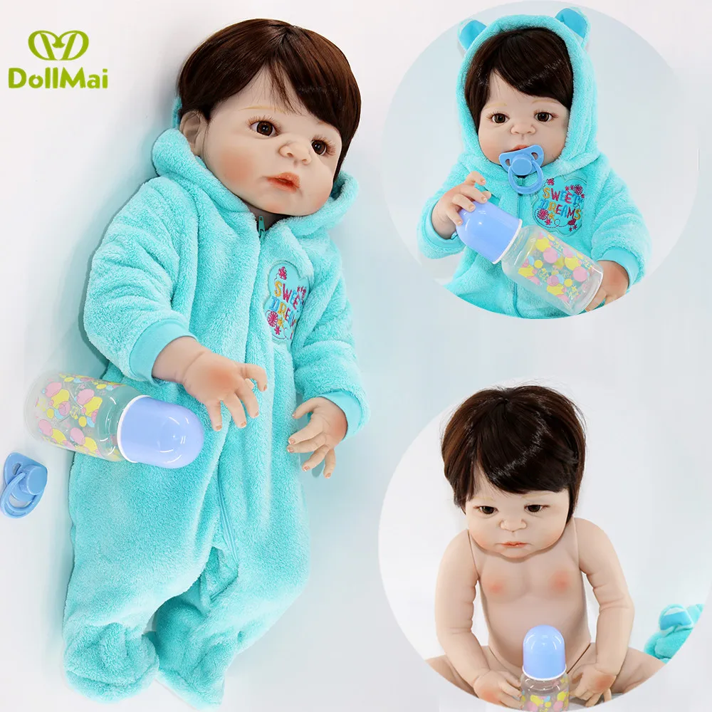 

23inch Full silicone reborn baby dolls Toy Baby-Reborn lifelike modeling vinyl newborn bathe boy toddler Brinquedos toy doll