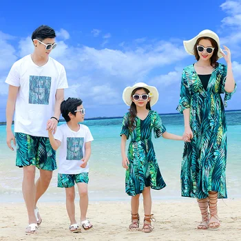 

Family matching clothes father mother daughter son mom mommy and me clothes beach dress tshirts pants couple family look wear 21