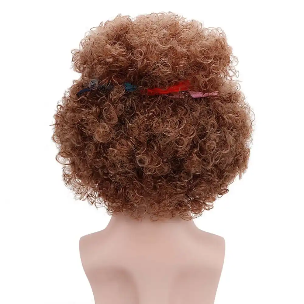 60s Brown Hippy Curly Afro Wig Headscarf Peace Mens Adults Fancy Dress Accessory