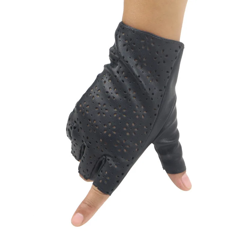DesolDelos женские перчатки без пальцев, дышащие мягкие кожаные перчатки для танцевальной вечеринки, шоу, женские черные варежки с полупальцами R006 - Цвет: Style 1