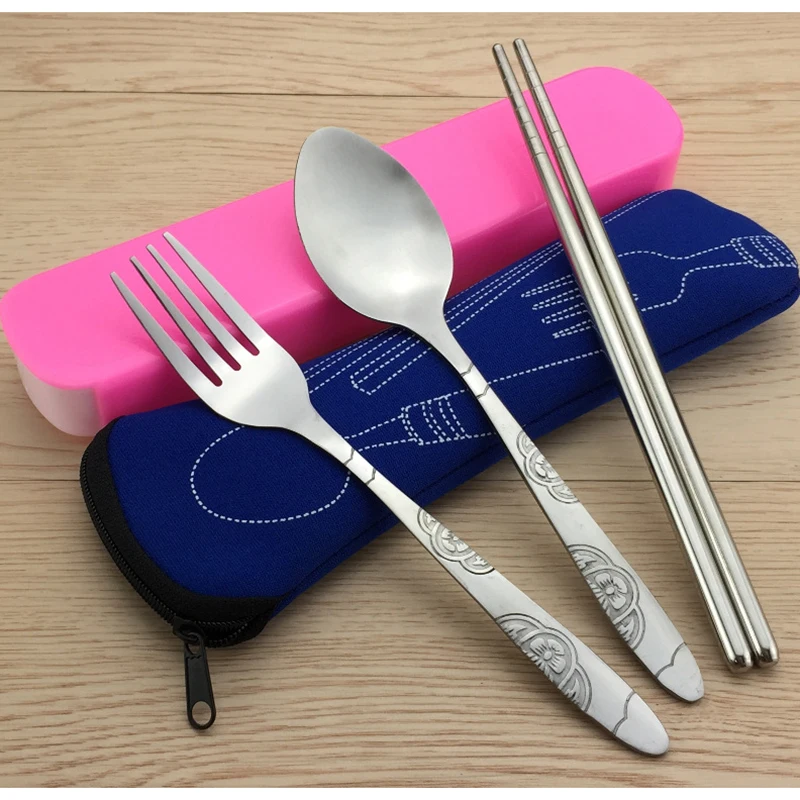 

3pcs/set Outdoor Picnic Portable Tableware Camping Stainless Steel Sport Fork Spoon Chopsticks For Hiking Survival Travle