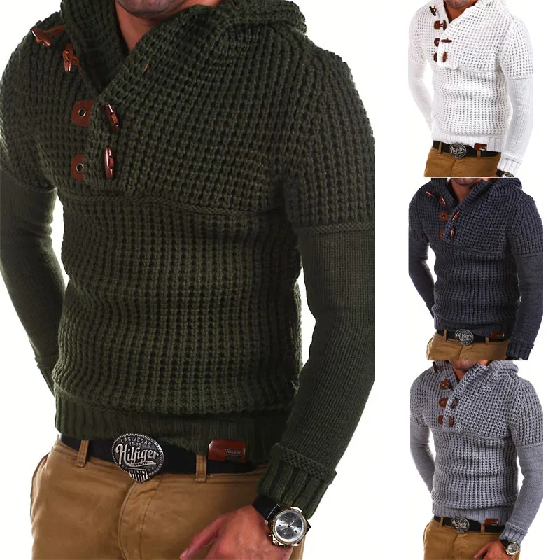 Зимние мужские Новые однотонные свитера с высоким воротником, модные брендовые повседневные мужские свитера высокого качества с длинным рукавом