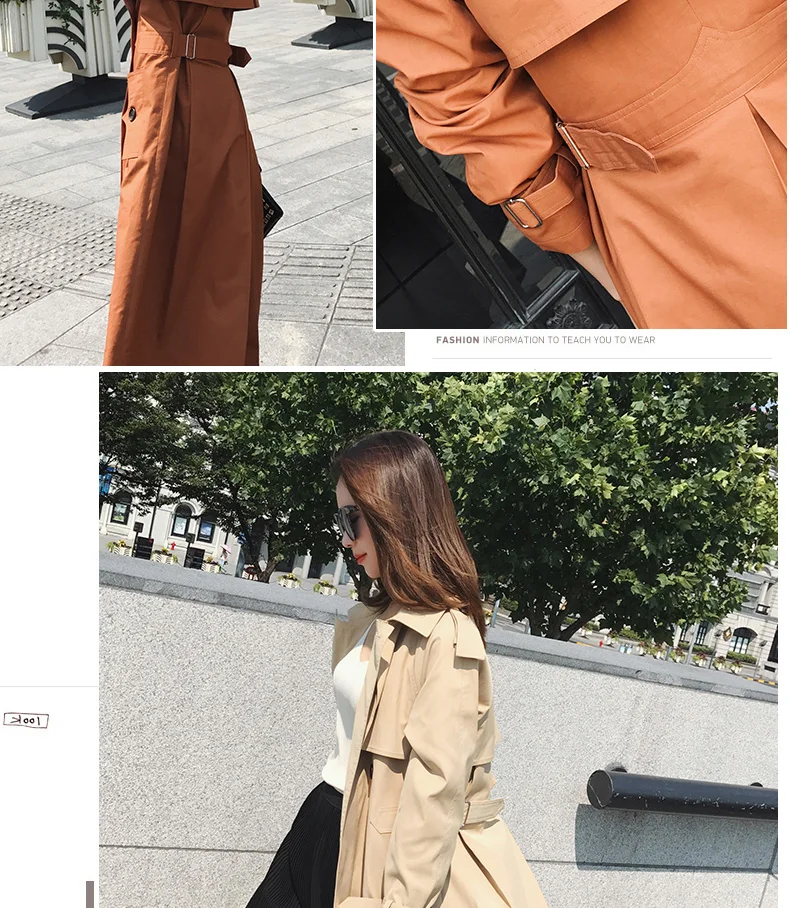 Весна Новая ветровка средней длины пальто женское двубортное свободное талии Осенняя повседневная куртка до колена женская одежда ODFVEBX