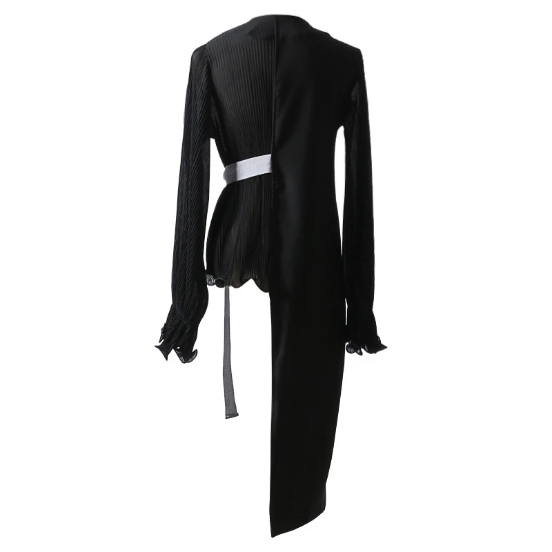 TWOTWINSTYLE ассиметричный пиджак женский шифоновый лоскутный v-образный вырез рукав-фонарик на шнуровке с высокой талией Женское пальто весеннее тонкое